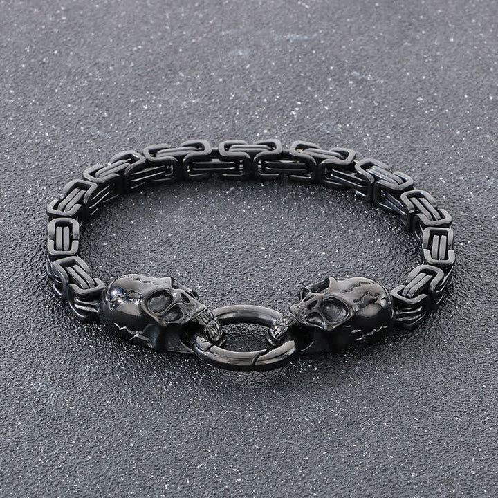 Bracelet de motard à double tête de mort pour homme, chaîne épaisse et imposante. - Noir - 9,06" / 23 cm - image 7
