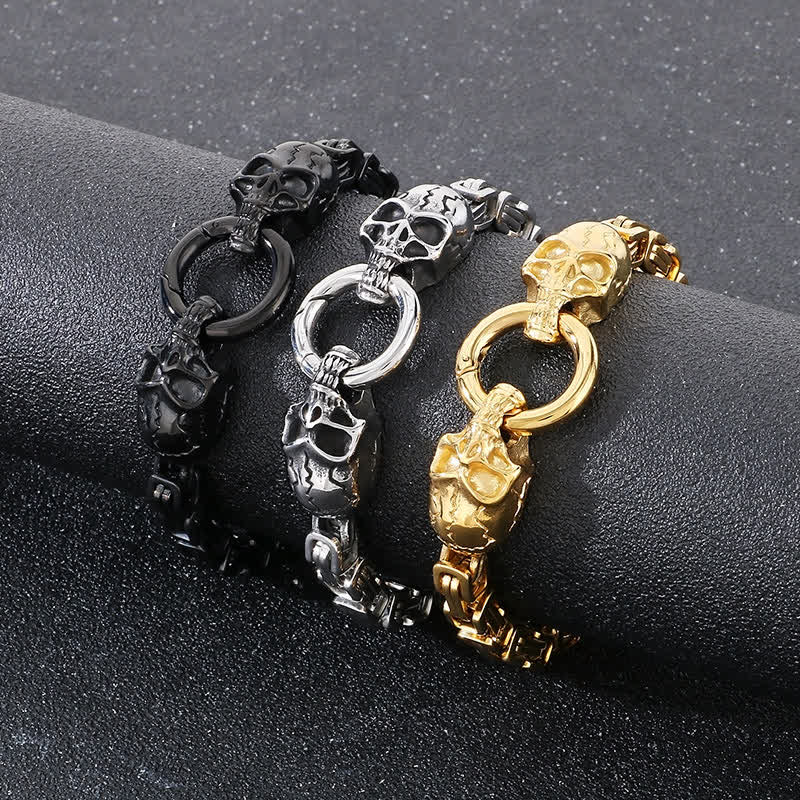 Bracelet de motard à double tête de mort pour homme, chaîne épaisse et imposante. - image 4