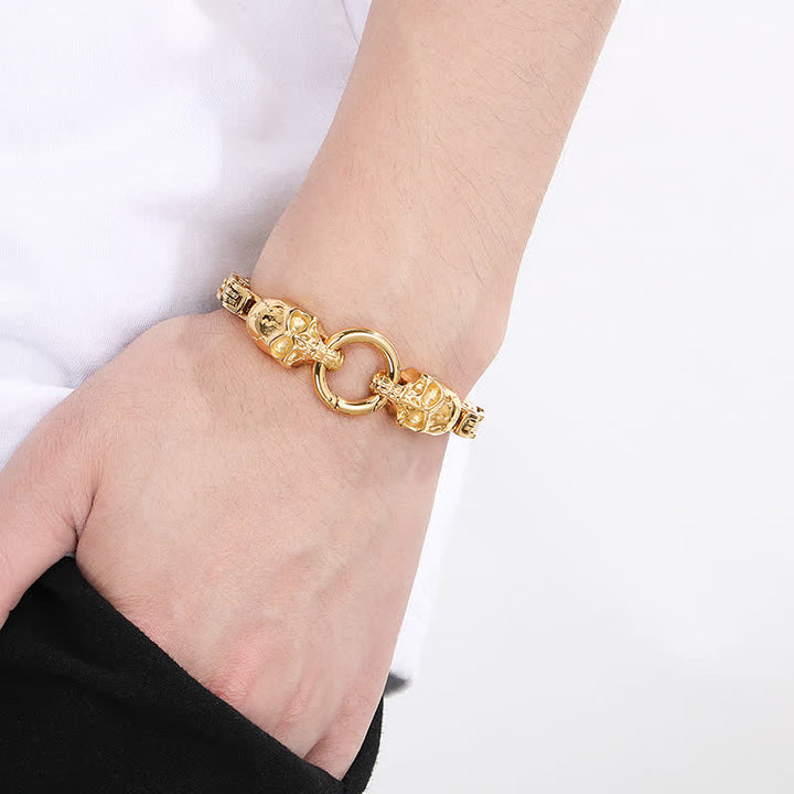 Bracelet de motard à double tête de mort pour homme, chaîne épaisse et imposante. - image 10