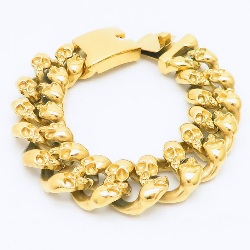 Bracelet cubain à motif tête de mort, style hip-hop, pour homme - Or - image 5