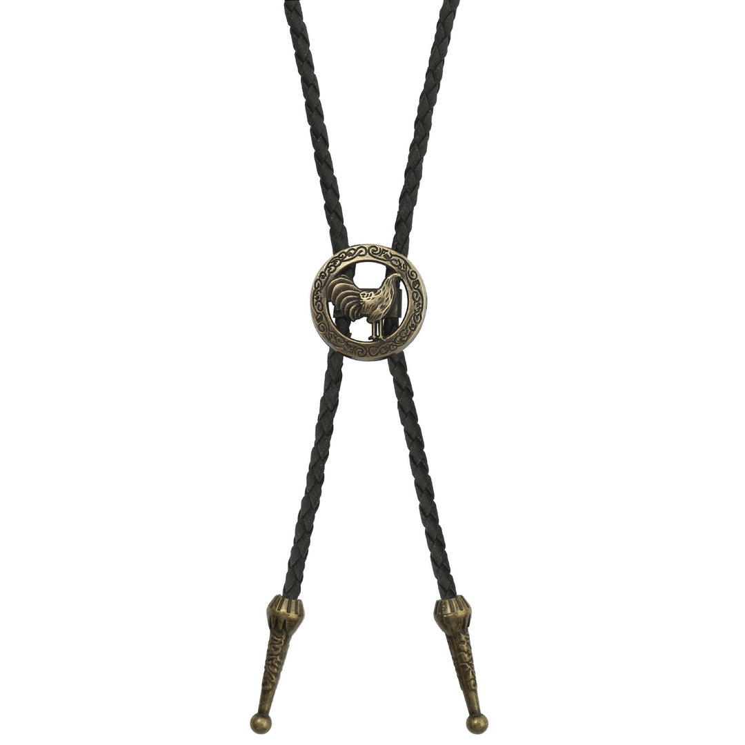 Cravate bolo vintage western en cuir tressé avec coq - image 5