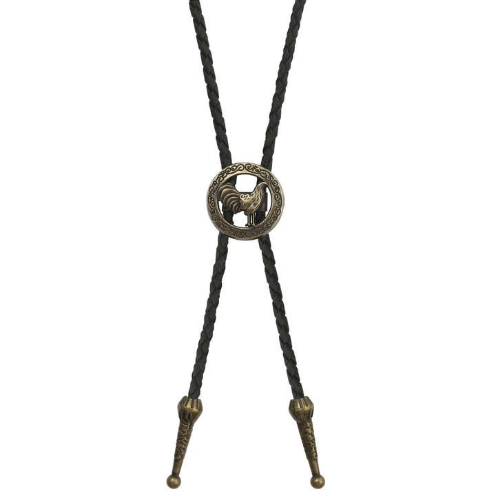 Cravate bolo vintage western en cuir tressé avec coq - image 5