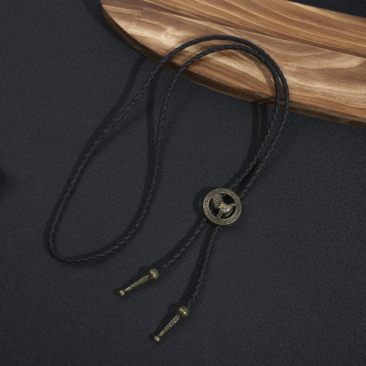 Cravate bolo vintage western en cuir tressé avec coq - Bronze - image 3