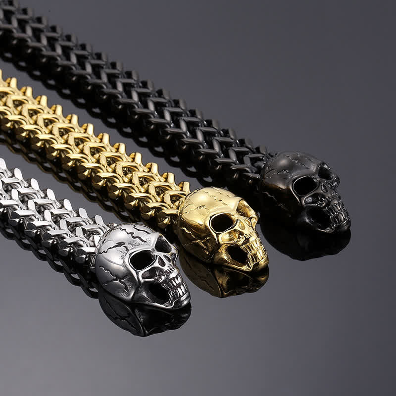 Bracelet pour homme avec fermoir mousqueton à double tête de mort - image 4
