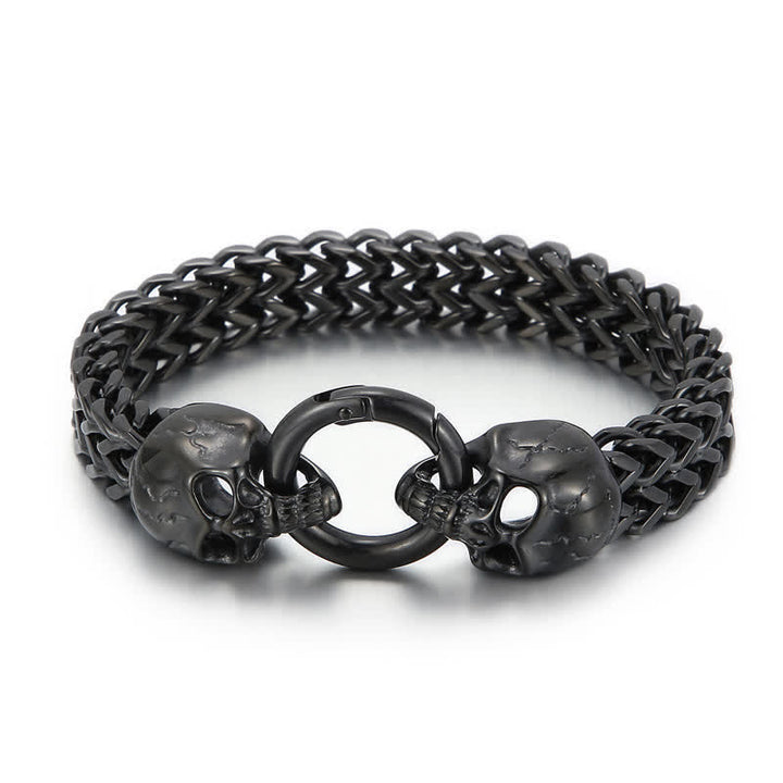 Bracelet pour homme avec fermoir mousqueton à double tête de mort - Noir - 9,45" / 24 cm - image 7