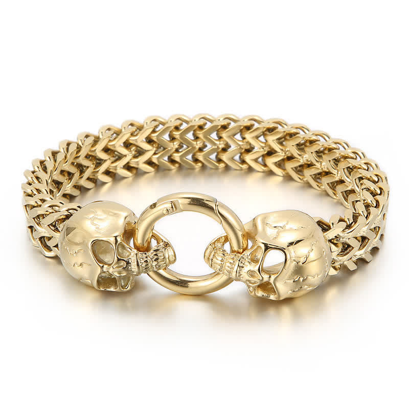 Bracelet pour homme avec fermoir mousqueton à double tête de mort - Or - 9,45" / 24 cm - image 6