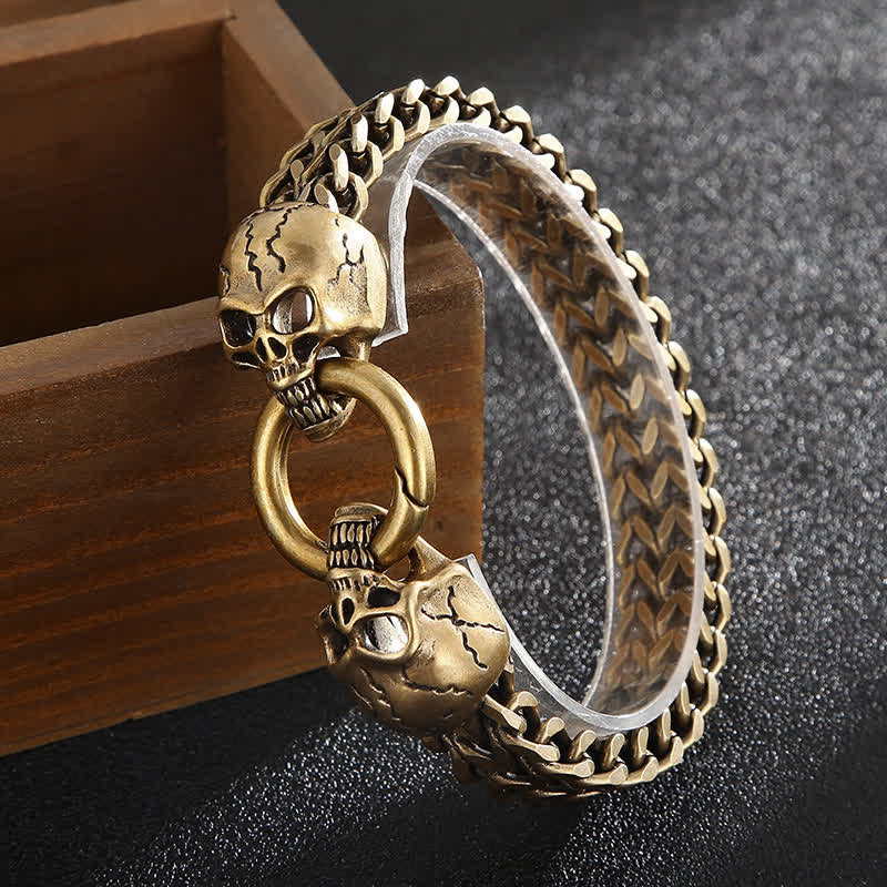 Bracelet pour homme avec fermoir mousqueton à double tête de mort - image 5