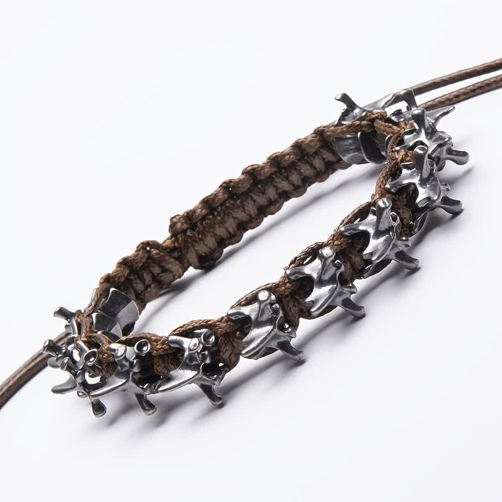 Bracelet à chaîne tressée en forme de vertèbre de dragon - Brun et argent - image 12