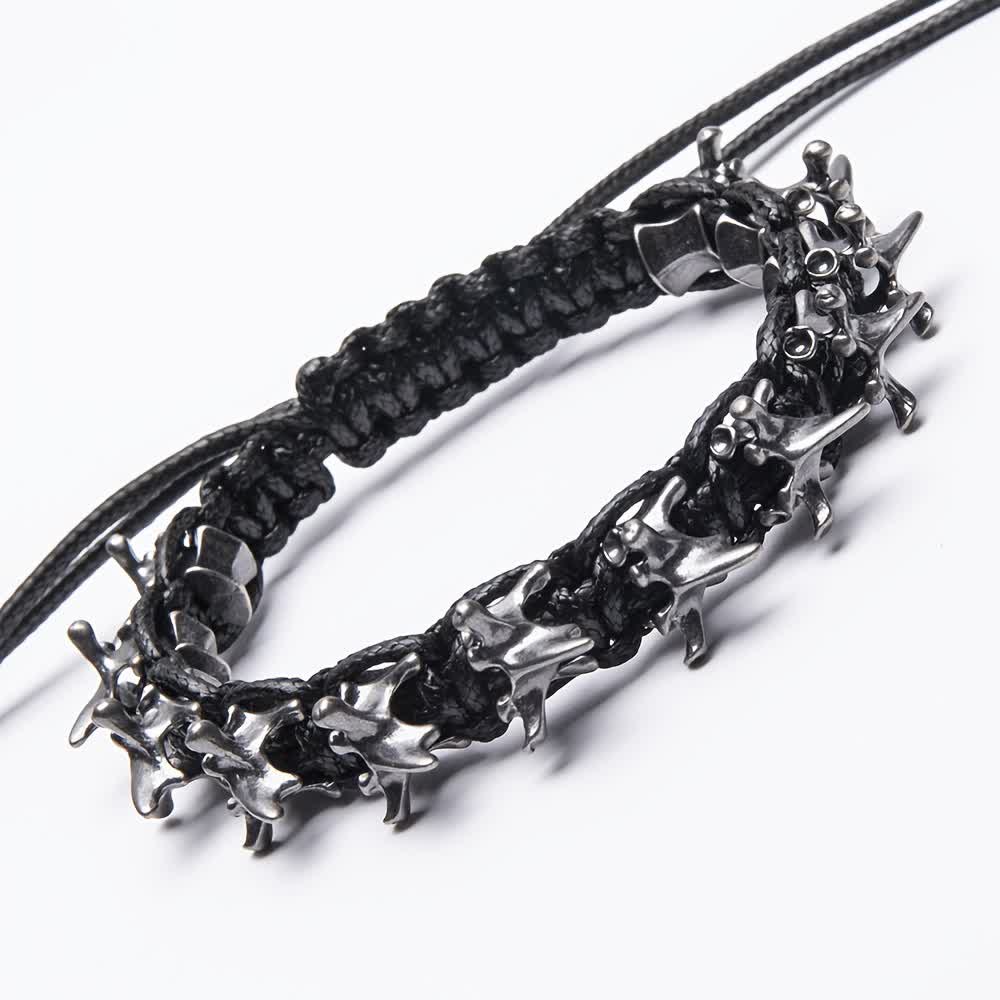 Bracelet à chaîne tressée en forme de vertèbre de dragon - Noir et argent - image 11