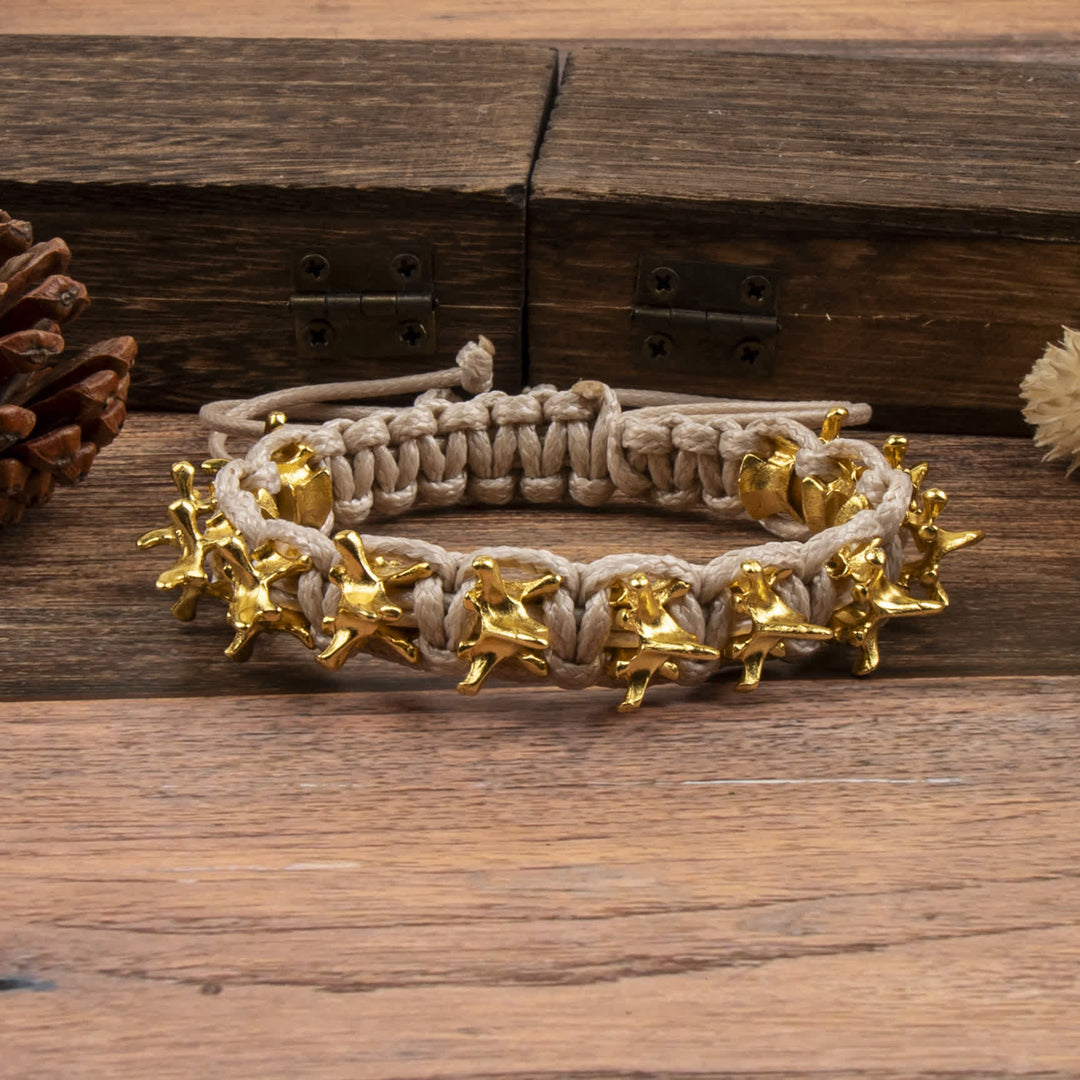 Bracelet à chaîne tressée en forme de vertèbre de dragon - Ivoire et or - image 6