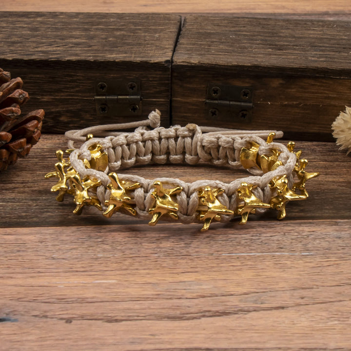 Bracelet à chaîne tressée en forme de vertèbre de dragon - Ivoire et or - image 6