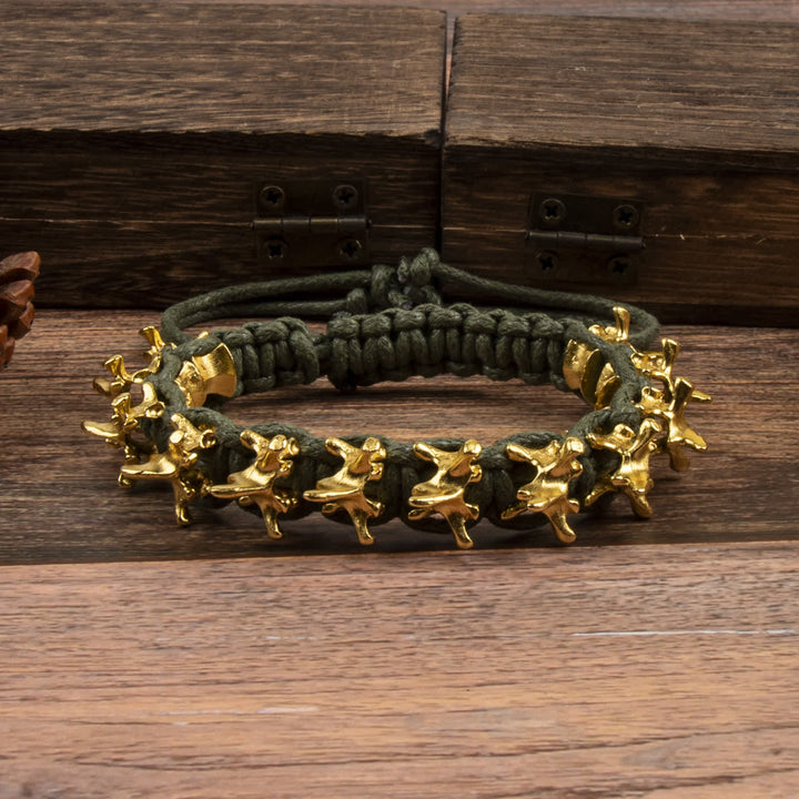 Bracelet à chaîne tressée en forme de vertèbre de dragon - Vert et or - image 4