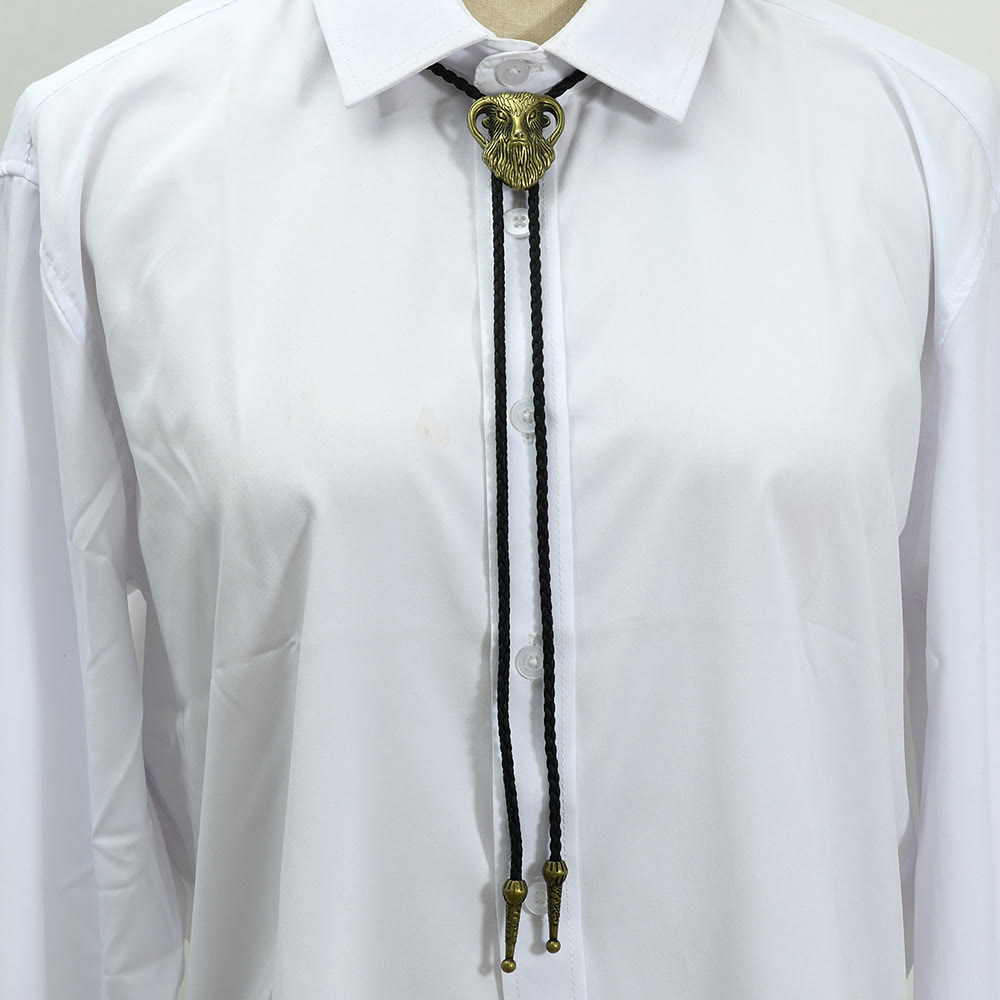 Cravate bolo tressée bicolore antique à tête de bélier pour homme - image 1