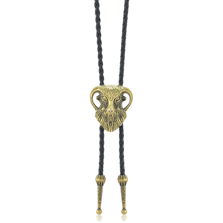Cravate bolo tressée bicolore antique à tête de bélier pour homme - image 3