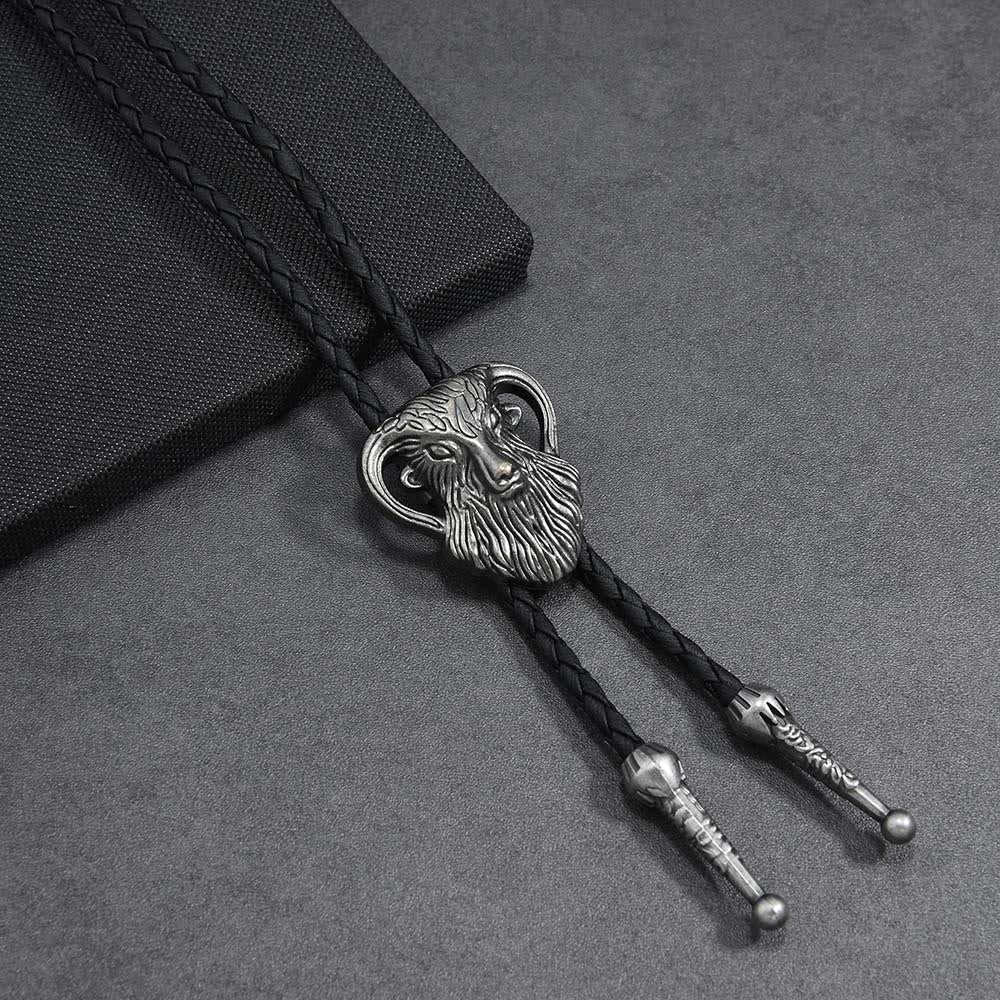 Cravate bolo tressée bicolore antique à tête de bélier pour homme - Argent - image 4