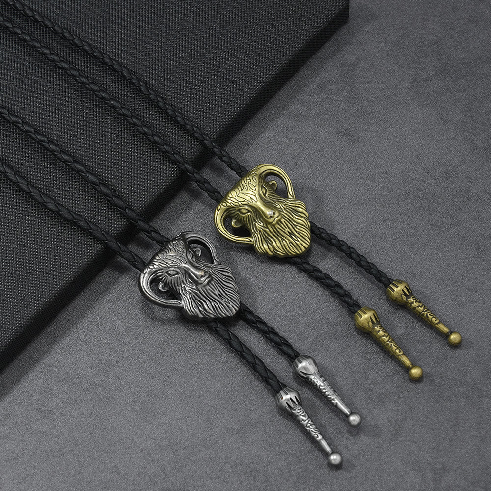 Cravate bolo tressée bicolore antique à tête de bélier pour homme - image 0