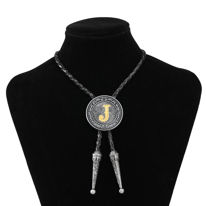 Cravate bolo vintage western à monogramme filigrane pour homme - J - image 9