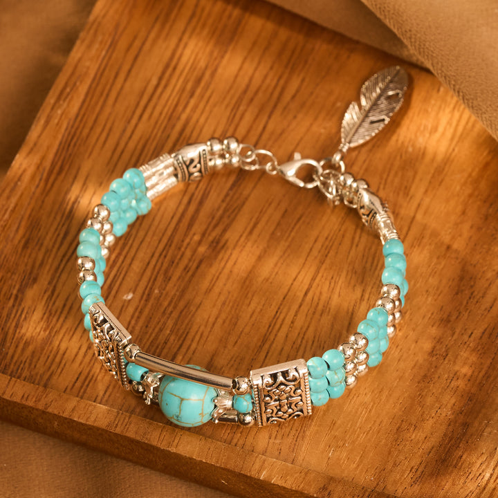 Bracelet bohème cowgirl à trois rangs de perles turquoise - image 10