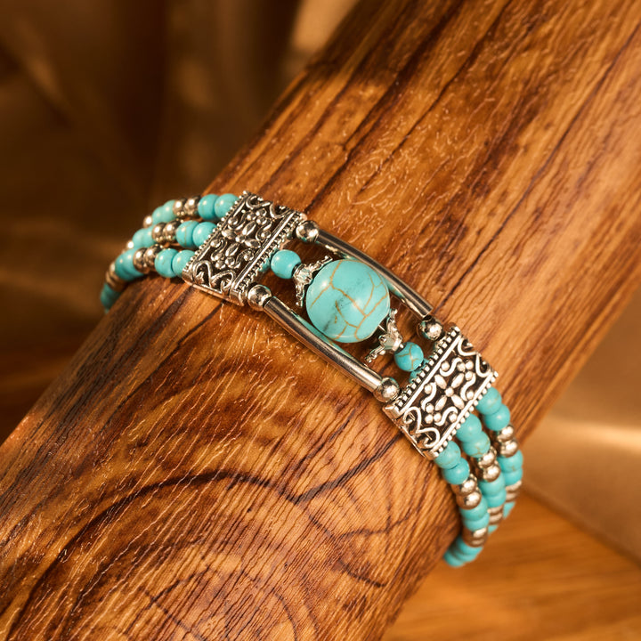 Bracelet bohème cowgirl à trois rangs de perles turquoise - image 8
