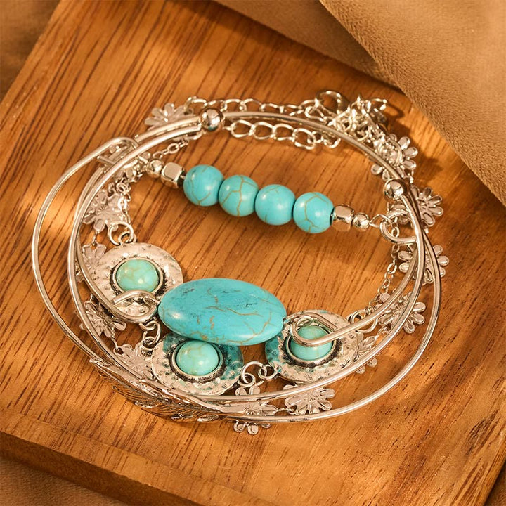 Ensemble de 5 bracelets empilables The Desert Muse Turquoise Feather & Bloom - image 1