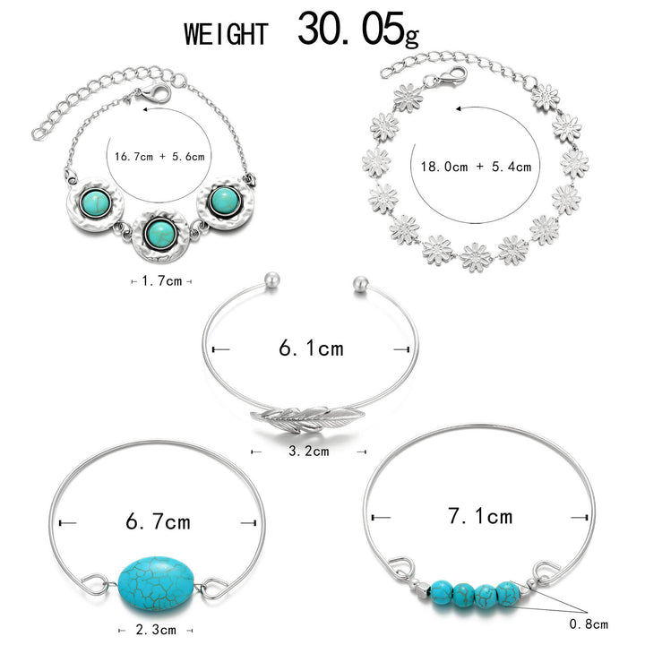 Ensemble de 5 bracelets empilables The Desert Muse Turquoise Feather & Bloom - image 4