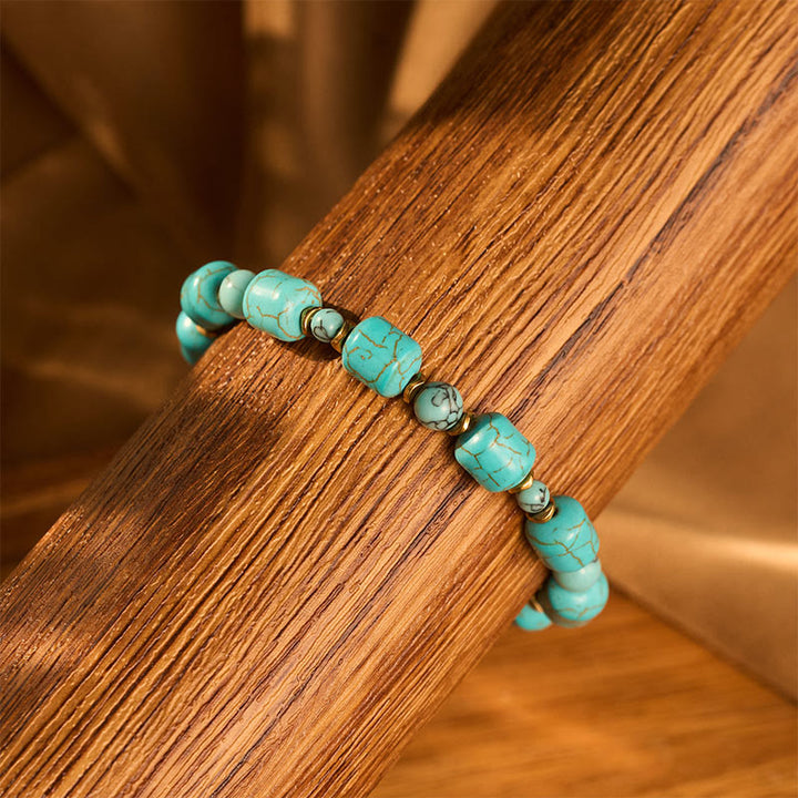 Bracelet vintage bohème en perles turquoise et métal doré - image 3