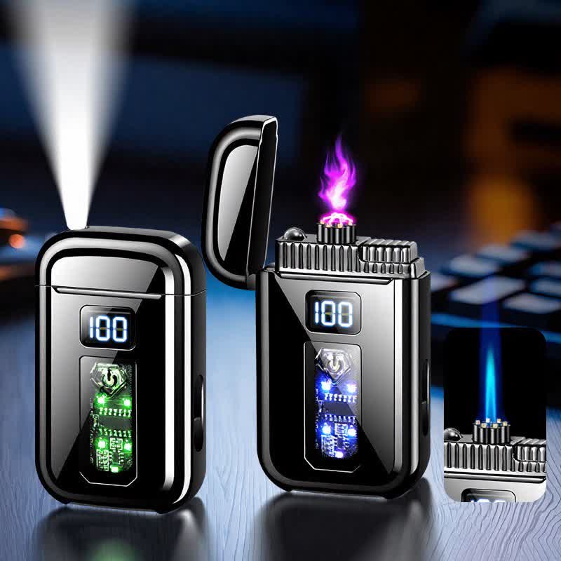 Briquet à butane 3 en 1 avec lampe torche à plasma et à jet, et lampe torche LED intégrée - image 3