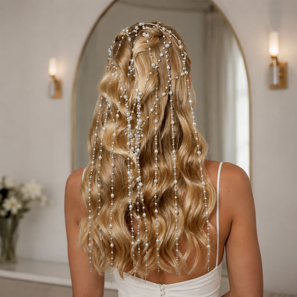 Chaînes de cheveux en perles pour femmes, inspirées des déesses des mariages et des festivals - Style n° 1 - Argent - image 0