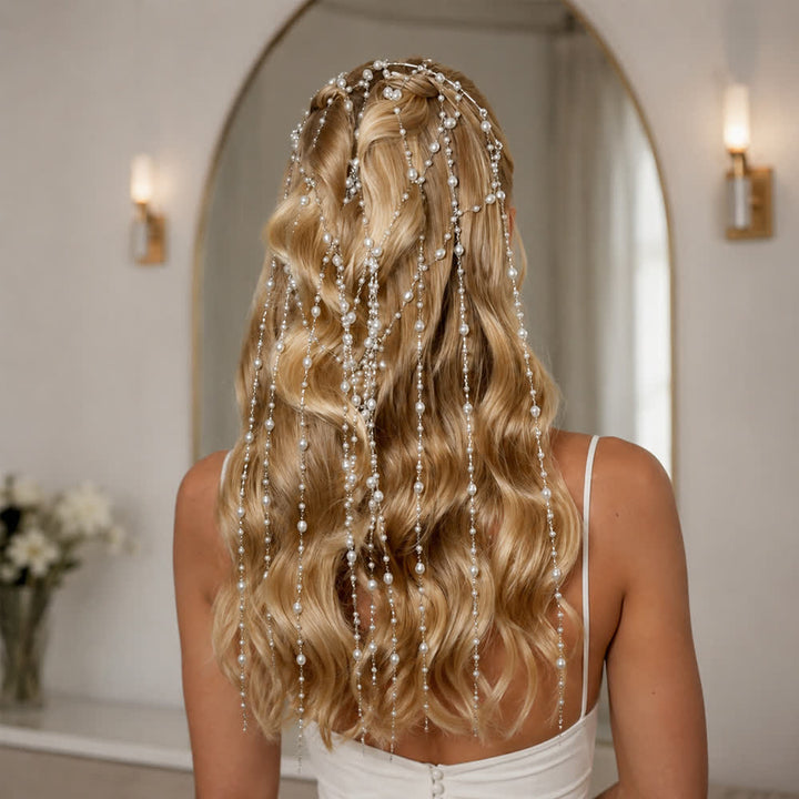 Chaînes de cheveux en perles pour femmes, inspirées des déesses des mariages et des festivals - Style n° 1 - Argent - image 0