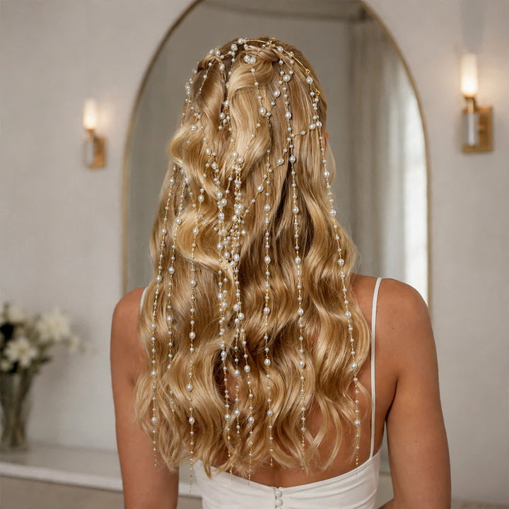 Chaînes de cheveux en perles pour femmes, inspirées des déesses des mariages et des festivals - Style n° 1 - Or - image 5