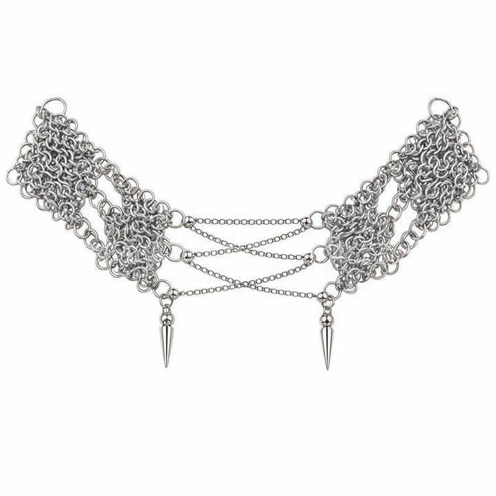Collier ras-de-cou en cotte de mailles à pointes, style punk sombre, avec pompons. - image 2