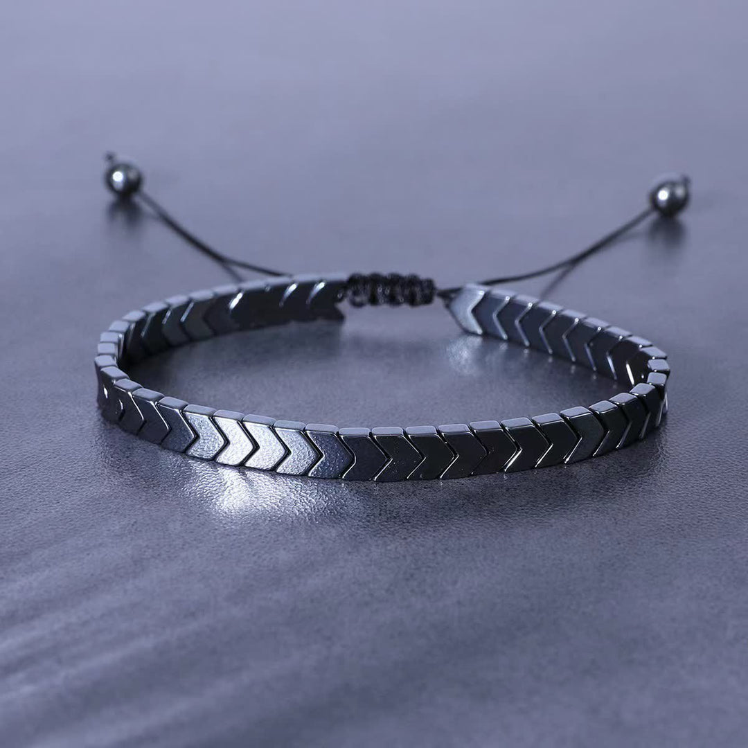 Bracelet tressé ajustable en perles d'hématite noire énergétique - Flèche - image 0