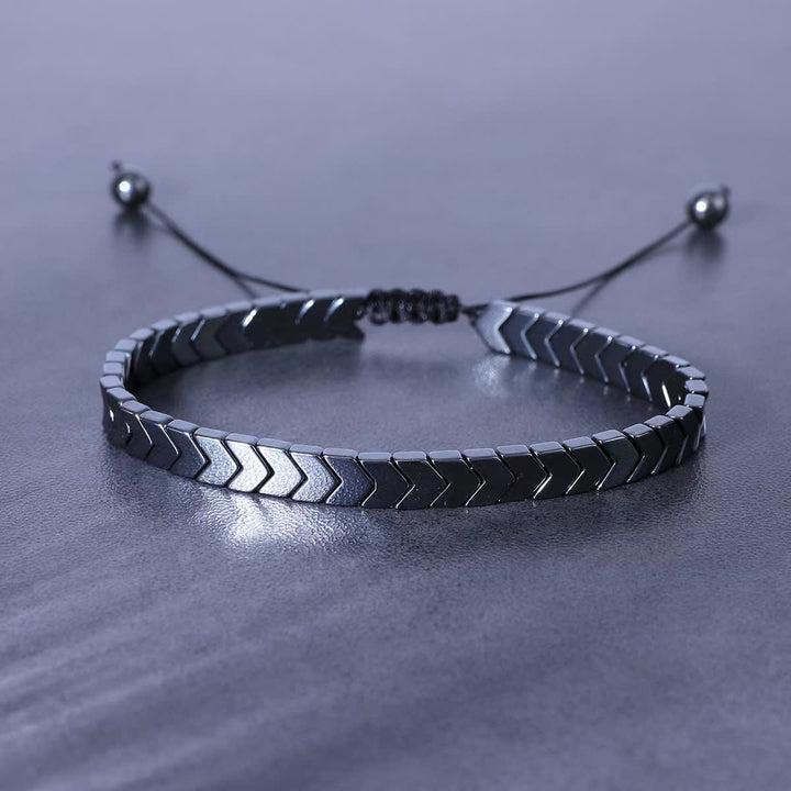 Bracelet tressé ajustable en perles d'hématite noire énergétique - Flèche - image 0