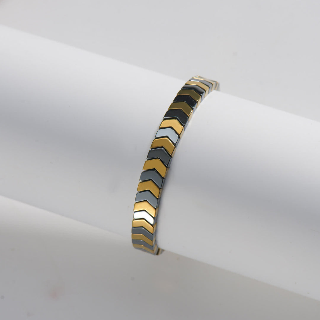 Bracelet tressé ajustable en perles d'hématite noire énergétique - Flèche jaune et grise - image 7