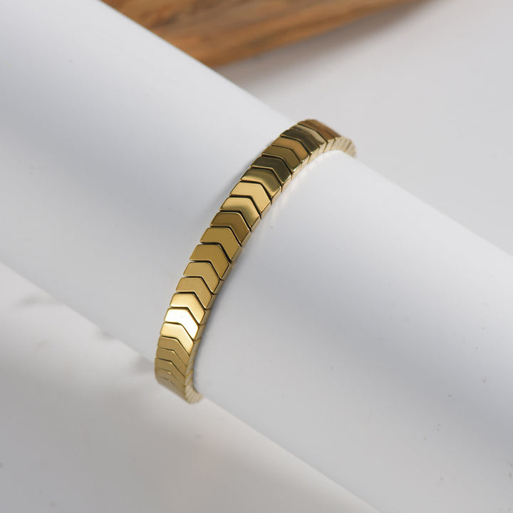 Bracelet tressé ajustable en perles d'hématite noire énergétique - Flèche d'or - image 9
