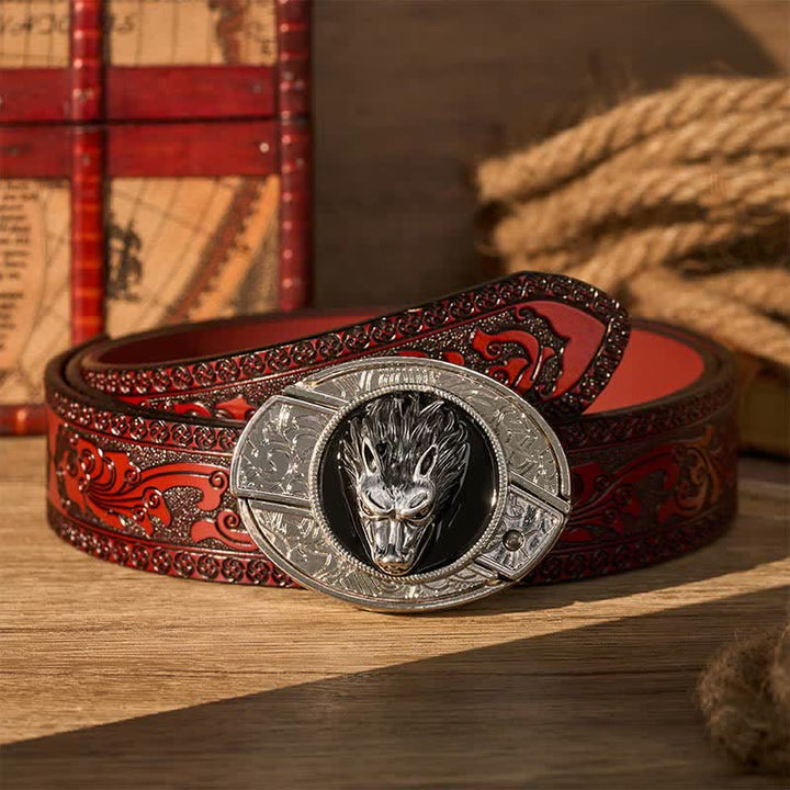 Ceinture en cuir avec boucle de couteau pliant caché Western Lone Wolf DIY - Loup - Ceinture sculptée marron - 42 - image 6