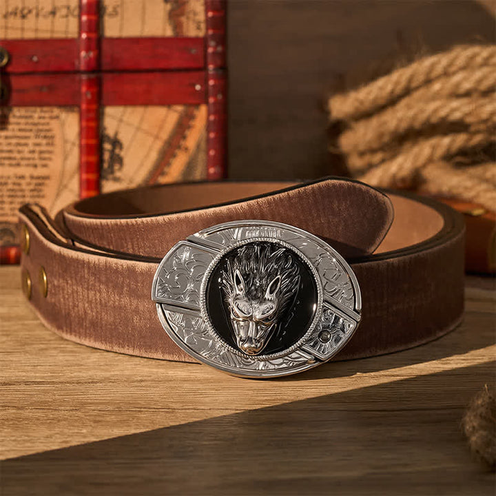 Ceinture en cuir avec boucle de couteau pliant caché Western Lone Wolf DIY - Loup - Ceinture marron vieillie - 42 - image 5