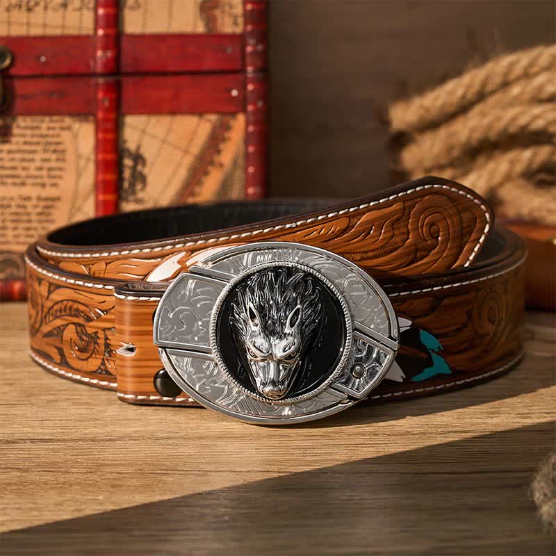 Ceinture en cuir avec boucle de couteau pliant caché Western Lone Wolf DIY - Loup - Ceinture de plumes brunes - 40 - image 7