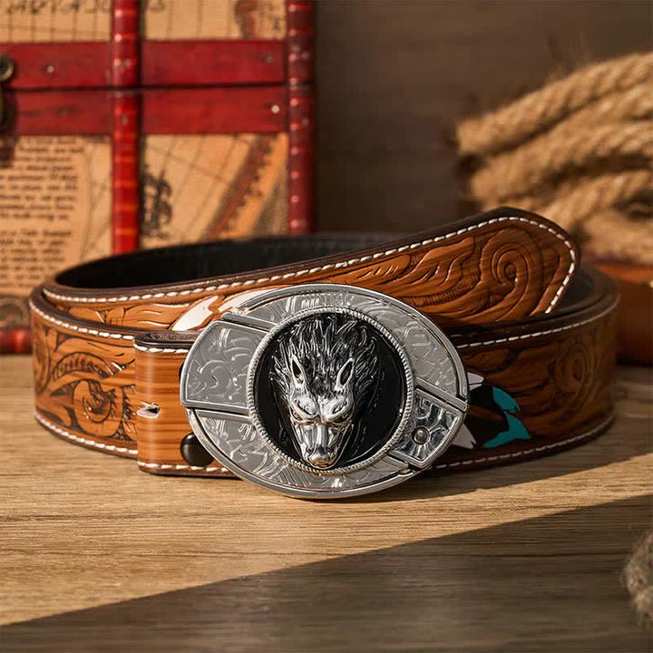Ceinture en cuir avec boucle de couteau pliant caché Western Lone Wolf DIY - Loup - Ceinture de plumes brunes - 40 - image 7