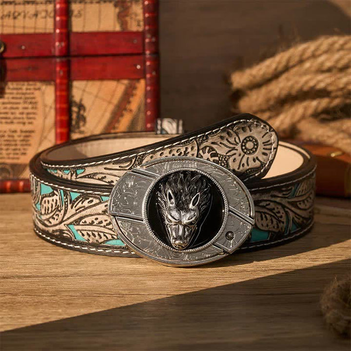 Ceinture en cuir avec boucle de couteau pliant caché Western Lone Wolf DIY - Loup - Ceinture à fleurs grises - 42 - image 8