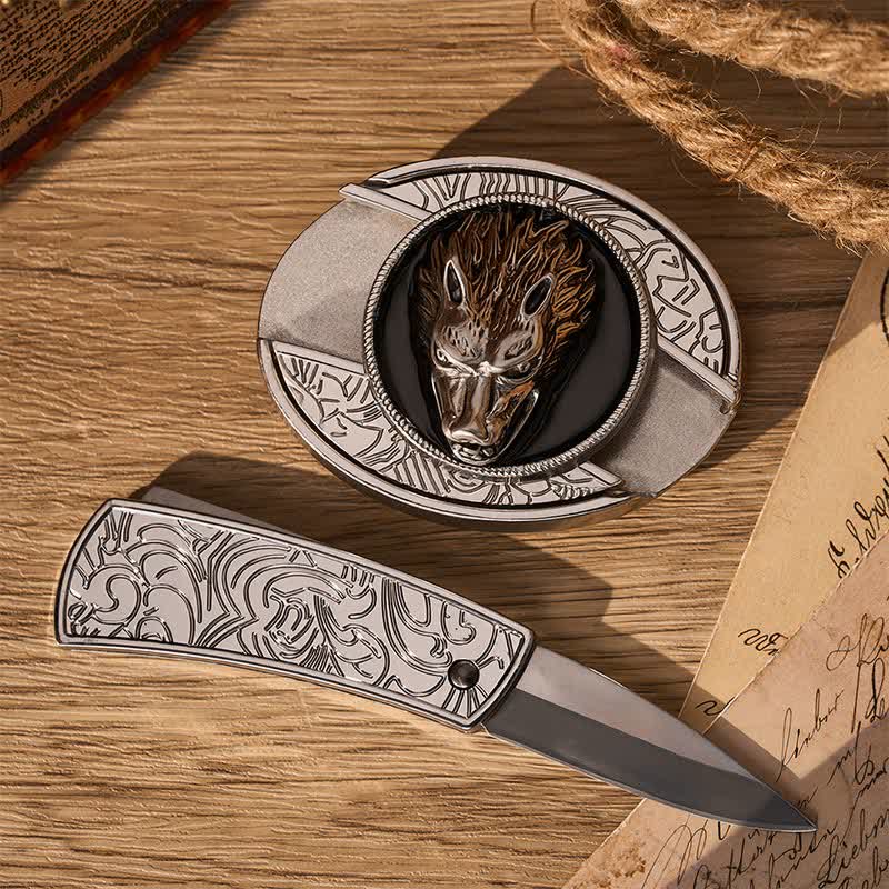 Ceinture en cuir avec boucle de couteau pliant caché Western Lone Wolf DIY - image 1