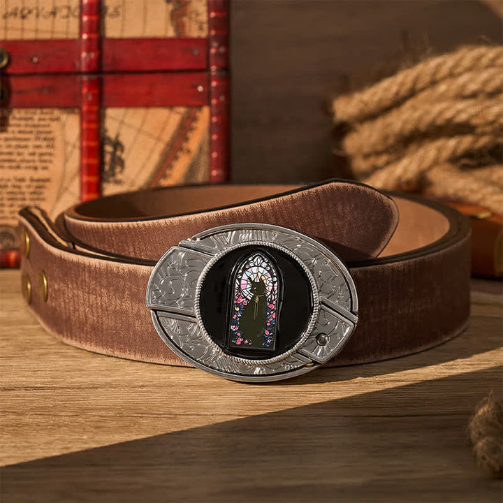 Ceinture en cuir avec boucle de couteau pliant caché « Witching Hour Black Cat DIY » - Chat sorcier - Ceinture marron vieillie - 42 - image 5