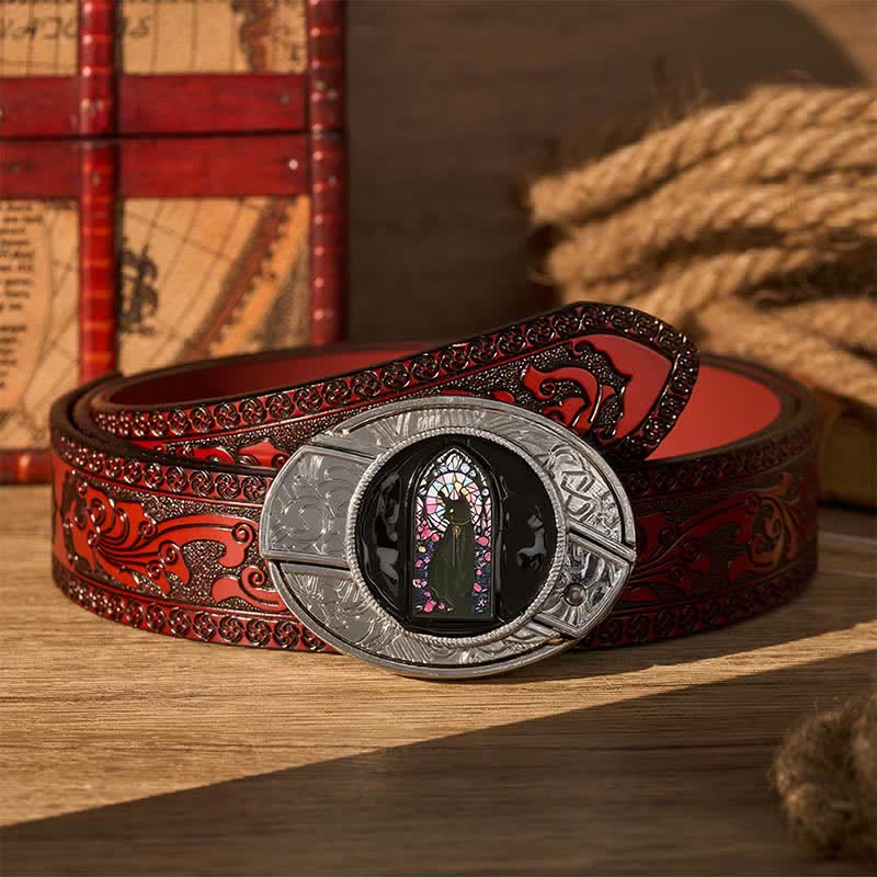 Ceinture en cuir avec boucle de couteau pliant caché « Witching Hour Black Cat DIY » - Chat sorcier - Ceinture sculptée marron - 42 - image 6