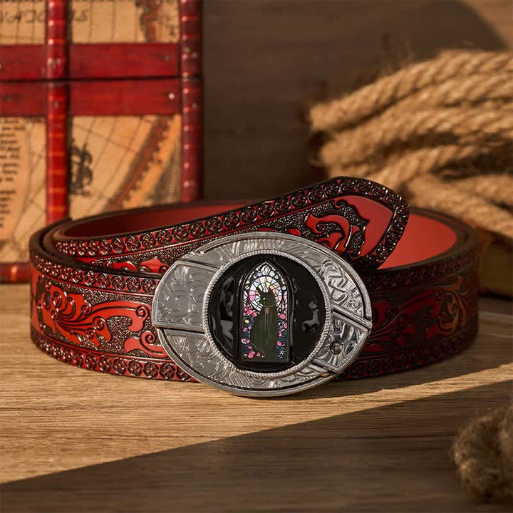 Ceinture en cuir avec boucle de couteau pliant caché « Witching Hour Black Cat DIY » - Chat sorcier - Ceinture sculptée marron - 42 - image 6