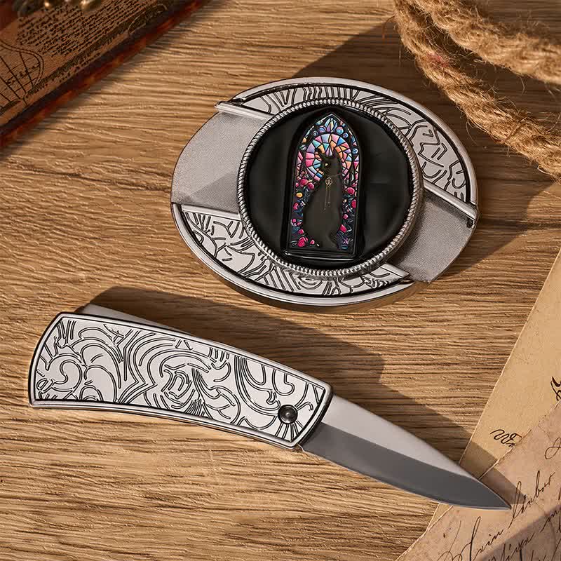 Ceinture en cuir avec boucle de couteau pliant caché « Witching Hour Black Cat DIY » - image 1