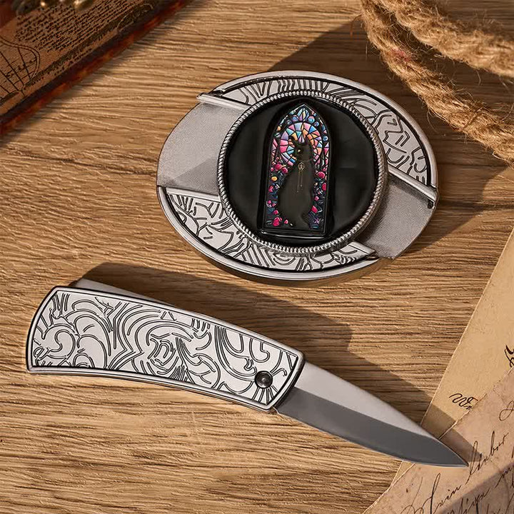 Ceinture en cuir avec boucle de couteau pliant caché « Witching Hour Black Cat DIY » - image 1