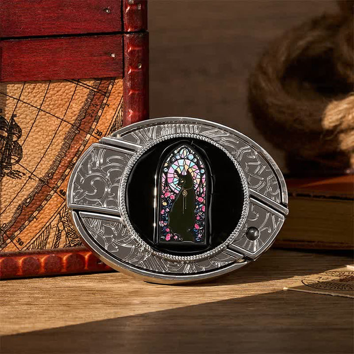 Ceinture en cuir avec boucle de couteau pliant caché « Witching Hour Black Cat DIY » - Chat sorcier - Sans ceinture - Ceinture non incluse - image 0
