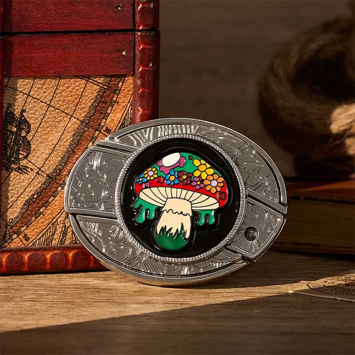 Ceinture en cuir avec boucle de couteau pliant caché, motif champignon hippie coloré, à faire soi-même - Champignon coloré - Sans ceinture - Ceinture non incluse - image 0
