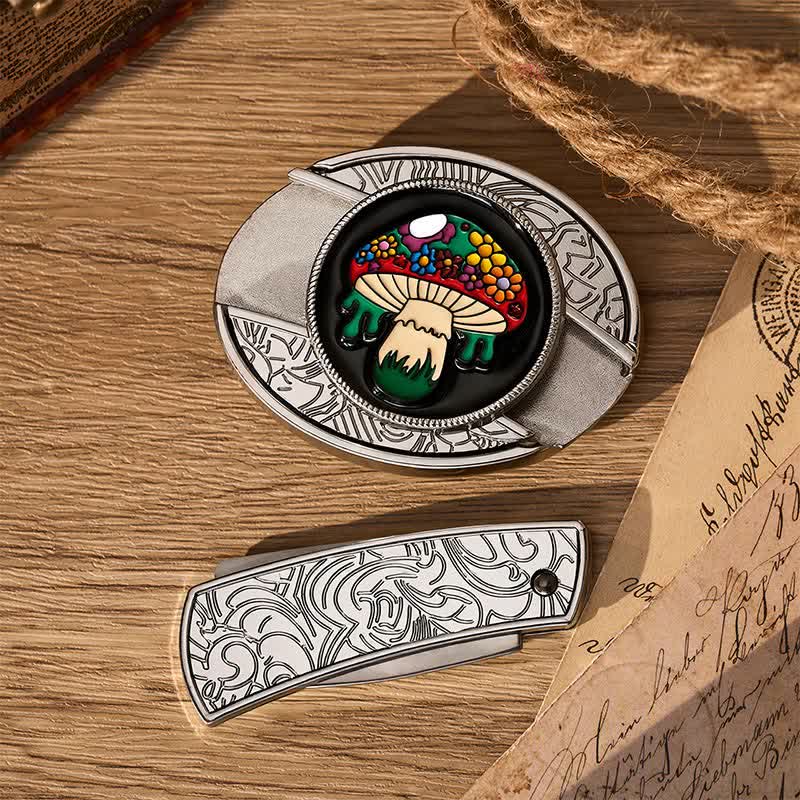 Ceinture en cuir avec boucle de couteau pliant caché, motif champignon hippie coloré, à faire soi-même - image 10