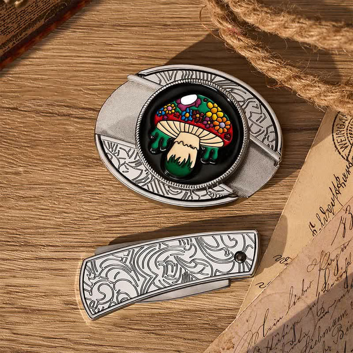 Ceinture en cuir avec boucle de couteau pliant caché, motif champignon hippie coloré, à faire soi-même - image 10